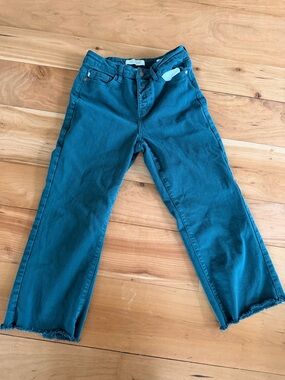 Judy Blue Teal Cropped Raw-Hem Straight Jeans